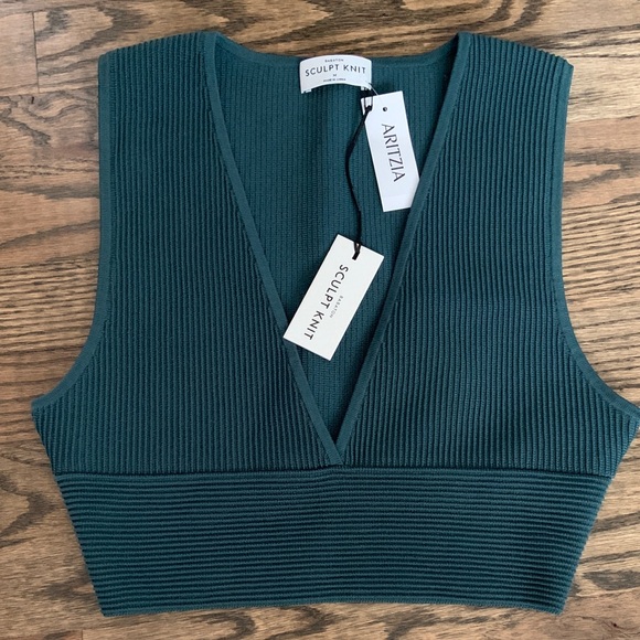 Aritzia Tops - Aritzia Babaton Teal Deep V Sculpt Knit Ribbed Crop Top
